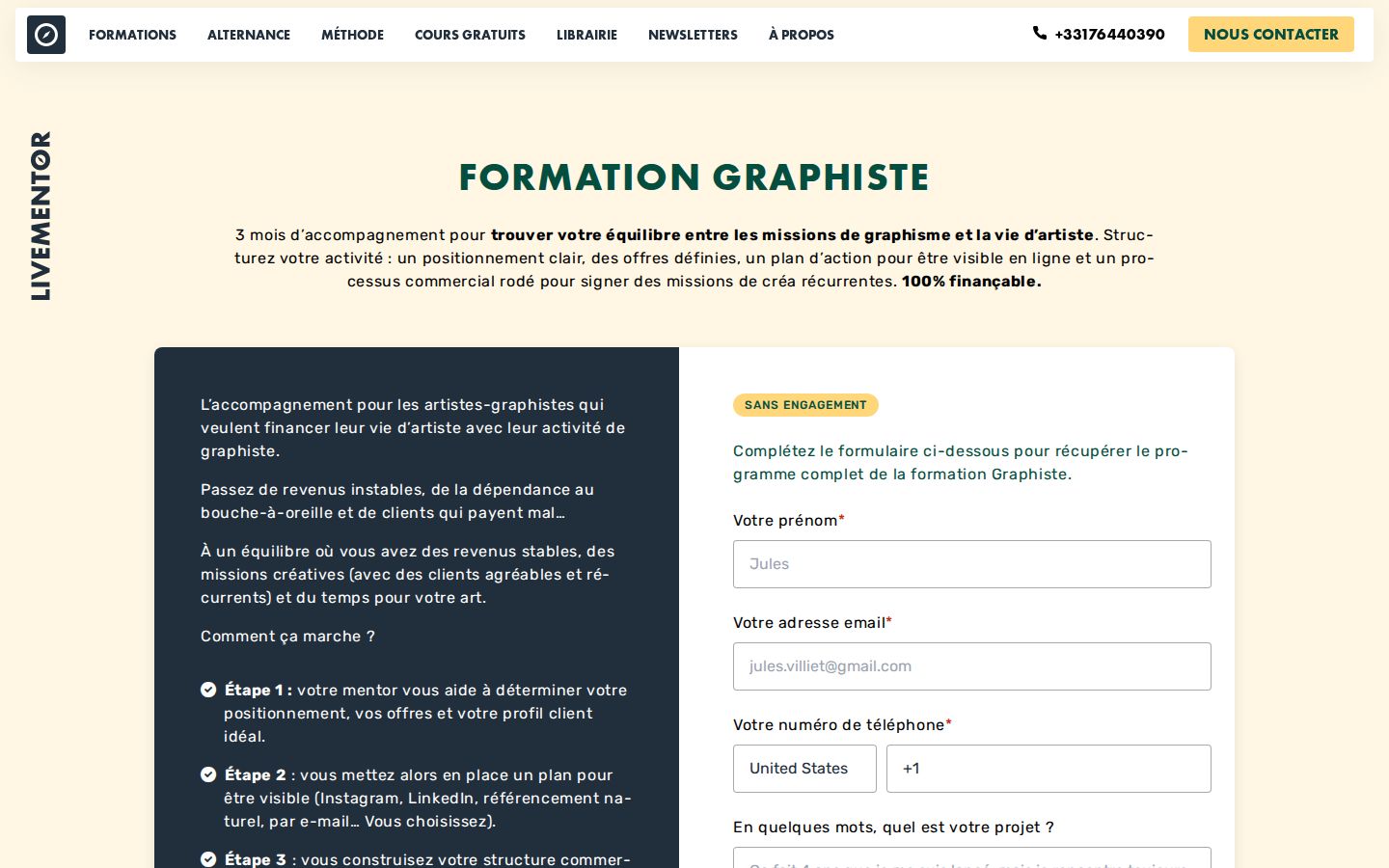 Page d'accueil de LiveMentor Canva