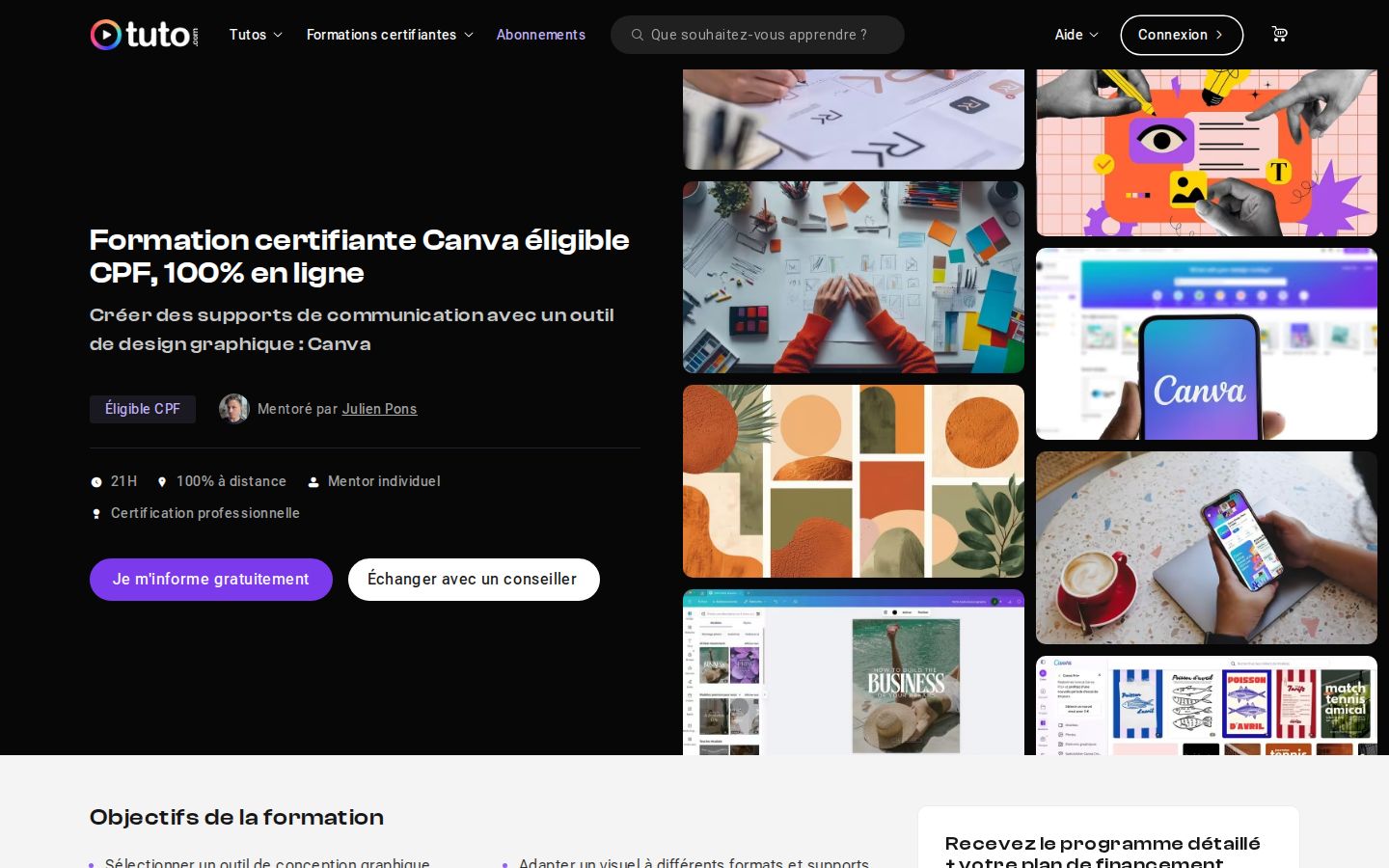 Page d'accueil de Tuto.com Canva