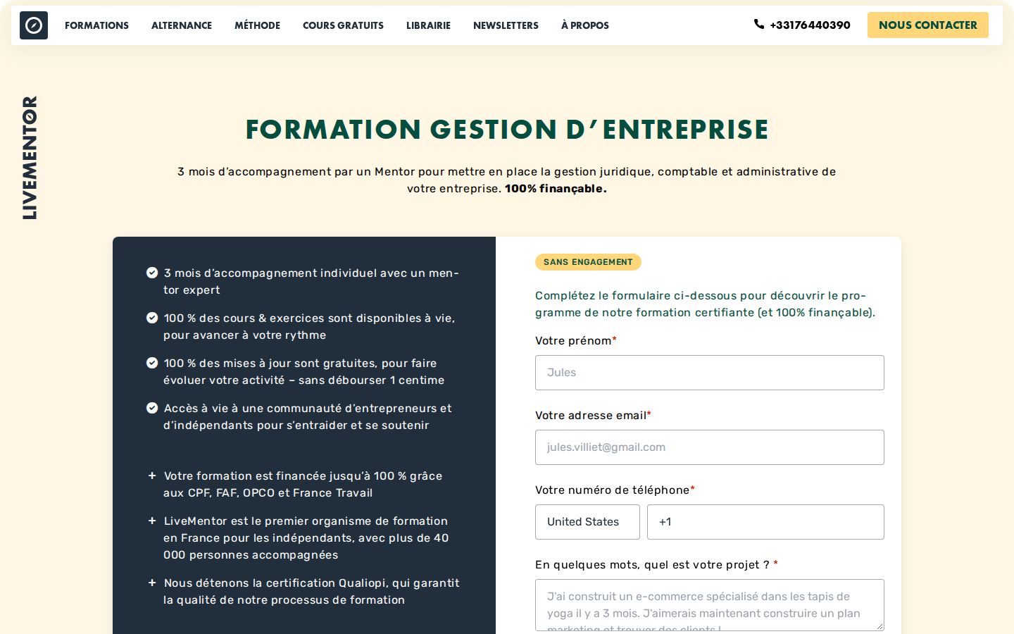 Page d'accueil de LiveMentor comptabilité & gestion financière